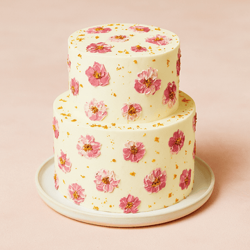 Elegante Hochzeitstorte mit handgemalten Blumen & Gold | vegan möglich & versch. Farben möglich - Barcomi's & Cynthia Barcomi's Onlineshop