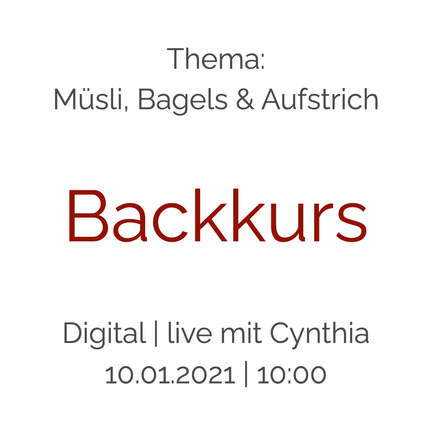 Backkurs | 10. Januar - Cynthia Barcomi's Onlineshop