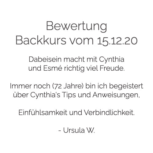 Backkurs | 10. Januar - Cynthia Barcomi's Onlineshop