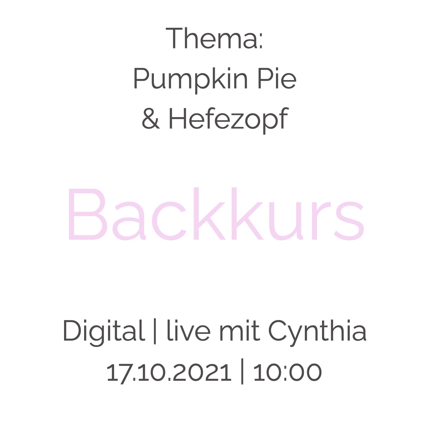 Backkurs | 17. Oktober - Cynthia Barcomi's Onlineshop