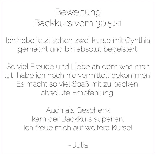 Backkurs | 17. Oktober - Cynthia Barcomi's Onlineshop