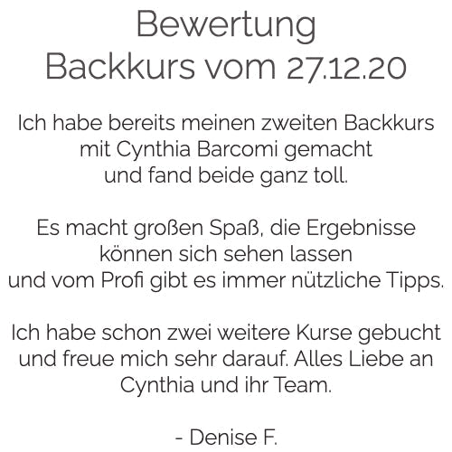 Backkurs | 2. Mai - Cynthia Barcomi's Onlineshop