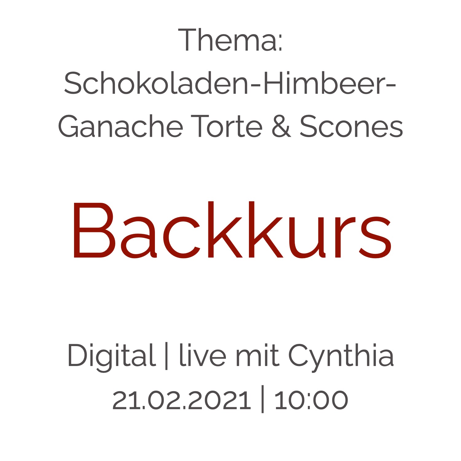 Backkurs | 21. Februar - Cynthia Barcomi's Onlineshop