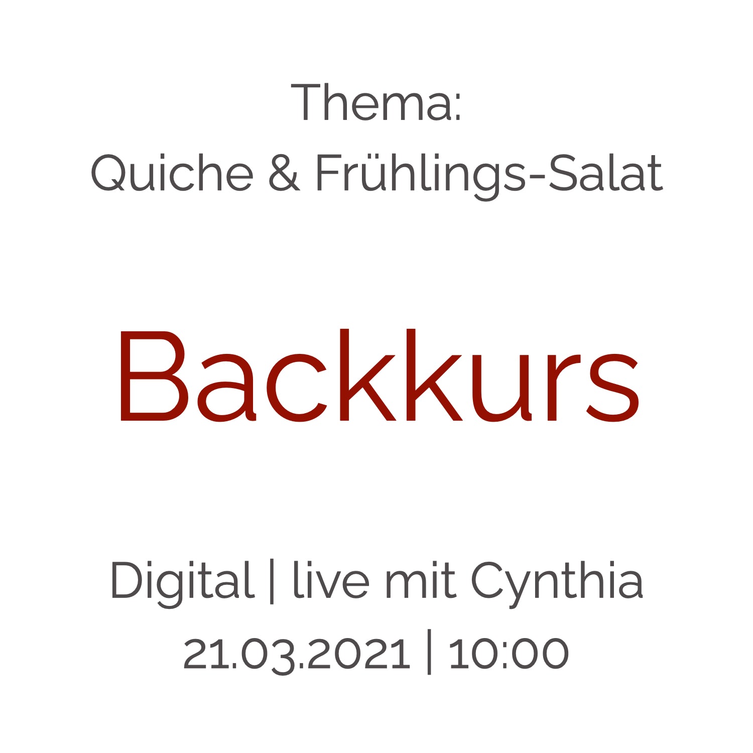 Backkurs | 21. März - Cynthia Barcomi's Onlineshop