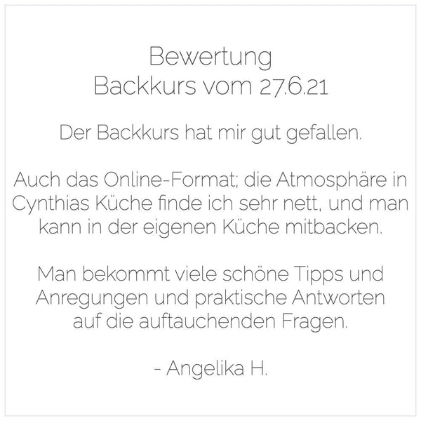 Backkurs | 24. April - Cynthia Barcomi's Onlineshop