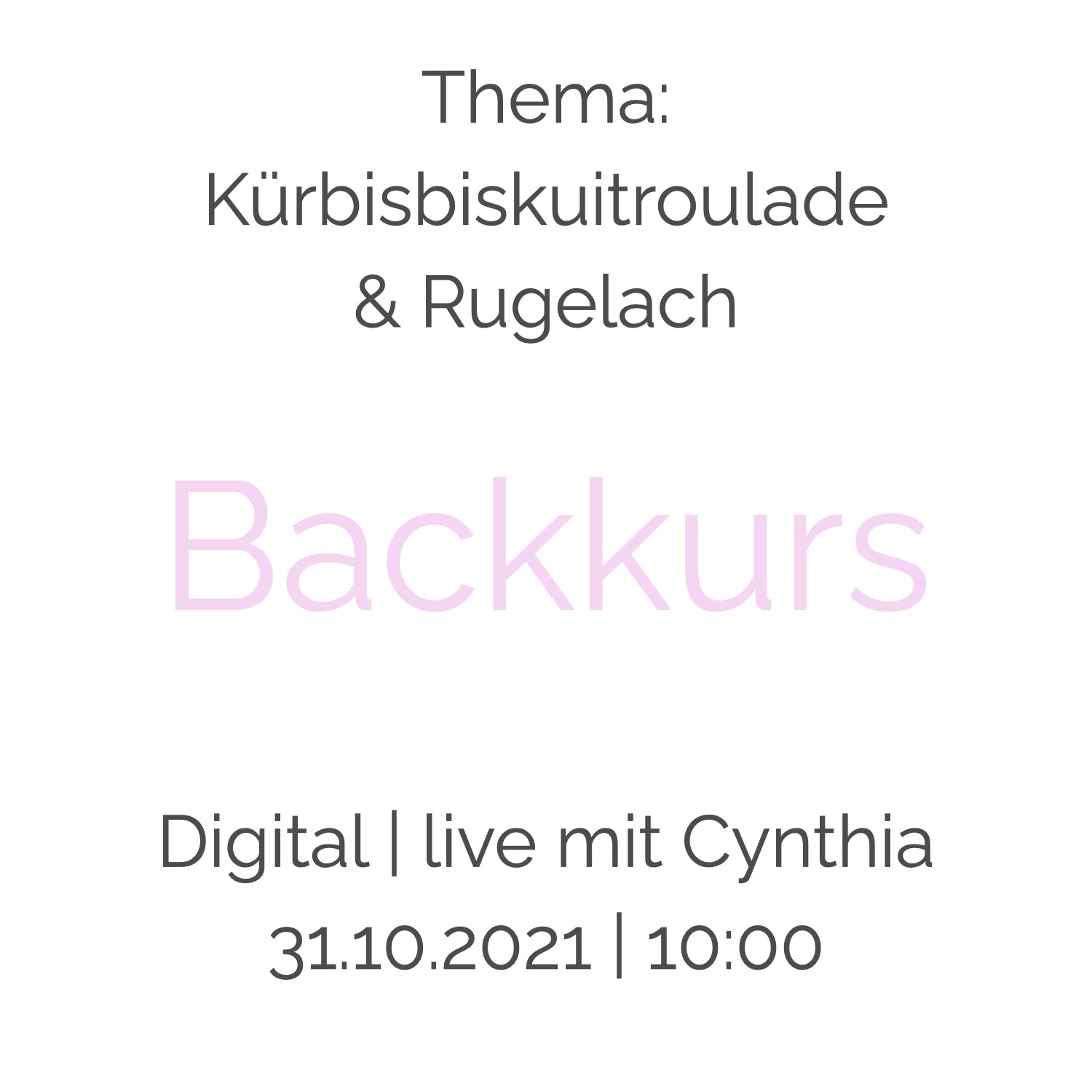 Backkurs | 31. Oktober - Cynthia Barcomi's Onlineshop