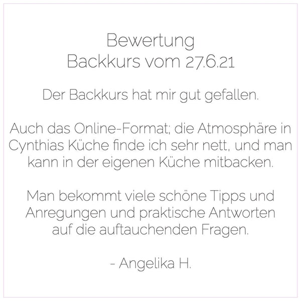 Backkurs | 5. September - Cynthia Barcomi's Onlineshop