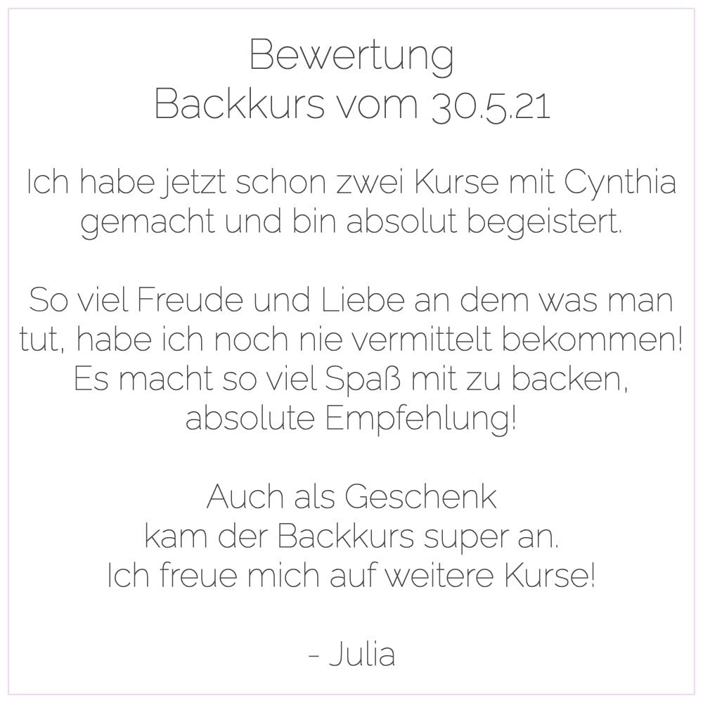 Backkurs | 5. September - Cynthia Barcomi's Onlineshop