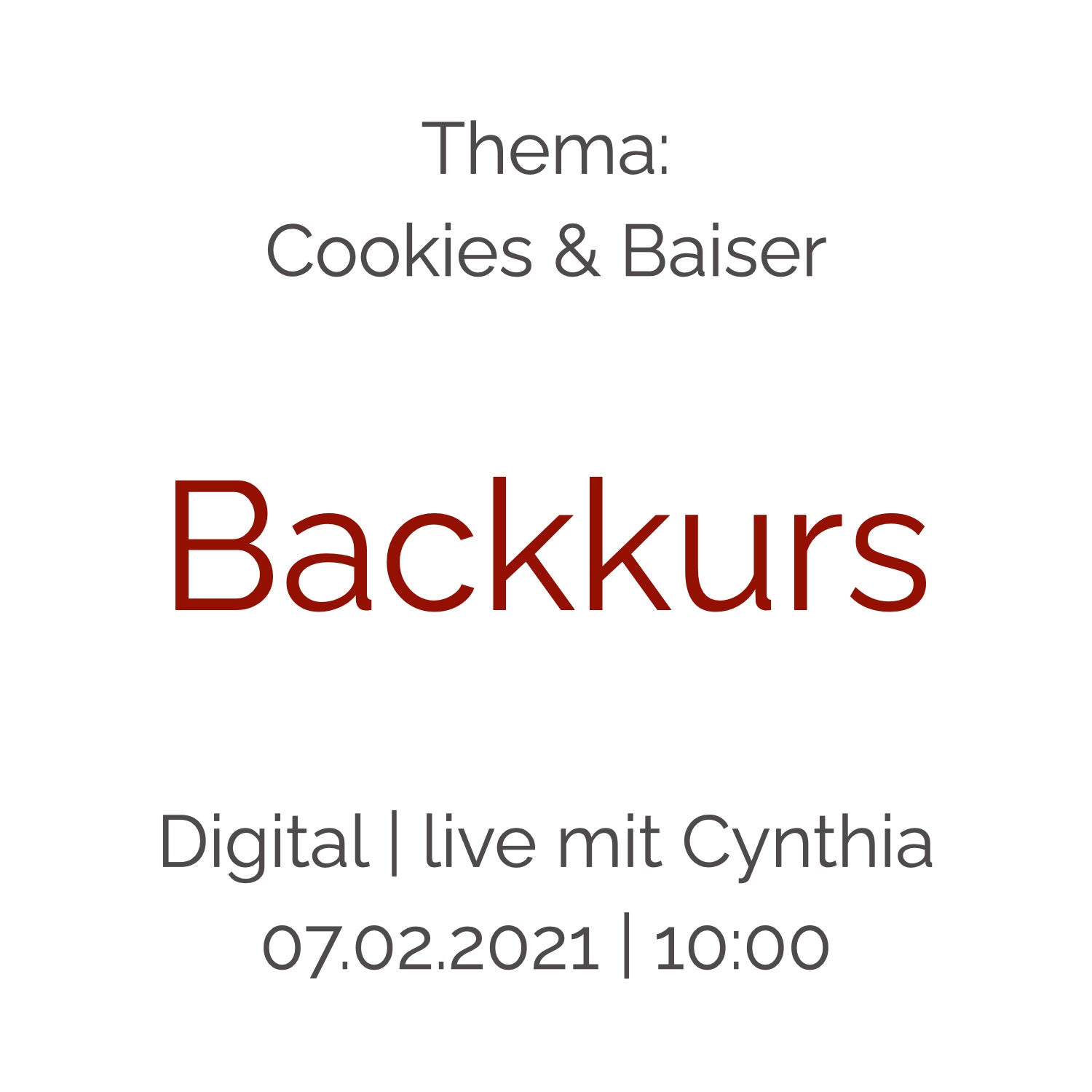 Backkurs | 7. Februar - Cynthia Barcomi's Onlineshop