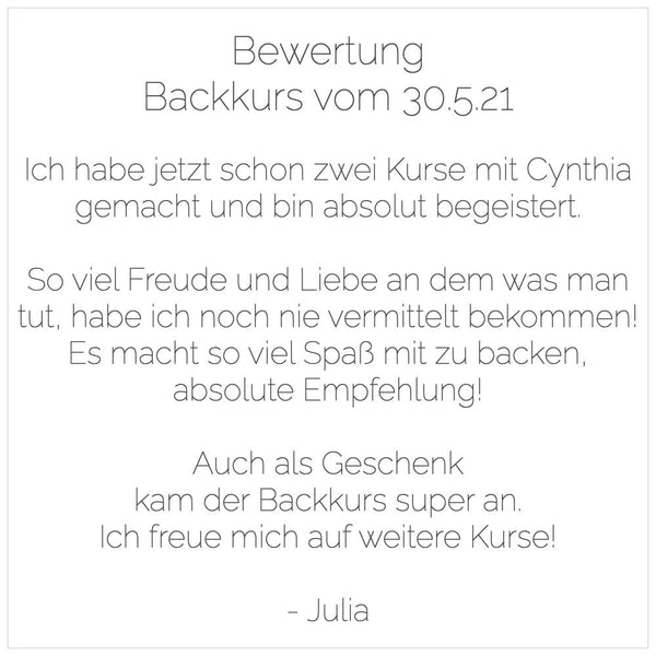 Backkurs | 9. Januar - Cynthia Barcomi's Onlineshop