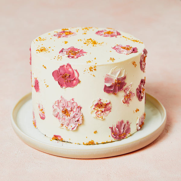 Elegante Torte mit handgemalten Blumen & Gold - Cynthia Barcomi's Onlineshop
