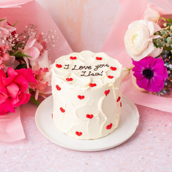 White Cake with Hearts - Barcomi's Onlineshop